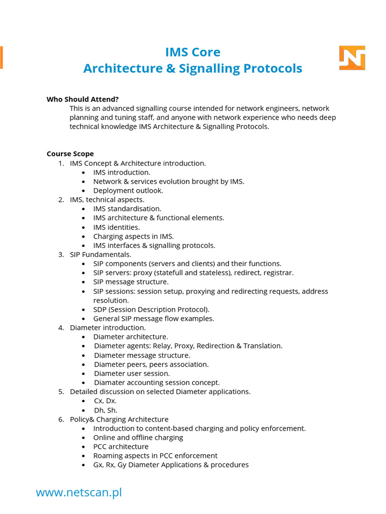 IMS Core Architecture & Signalling Course | PDF | Ip Multimedia ...