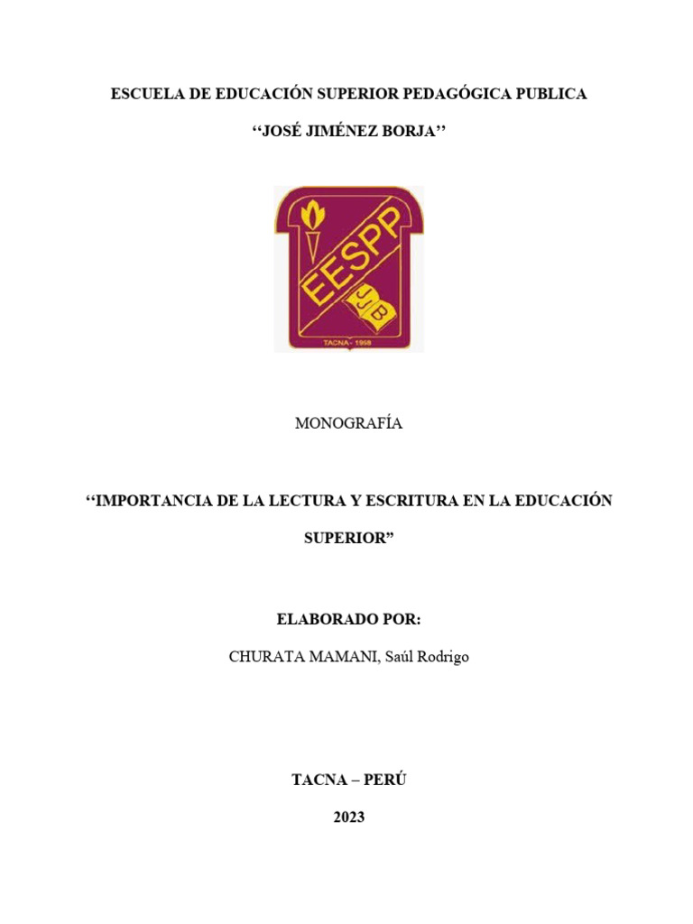 Monografia de La Importancia de La Lectura y Escritura | PDF | Maestros ...