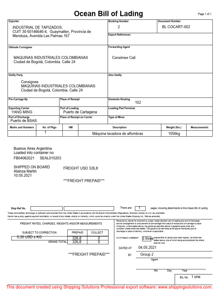 Ocean Bill Of Lading Pdf Bill Of Lading Cargo