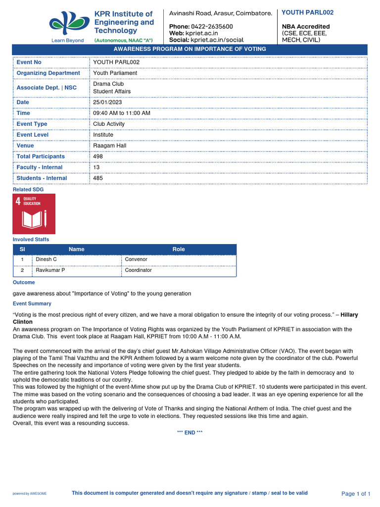 Importance of Voting Awareness Event | PDF | Group Decision Making ...