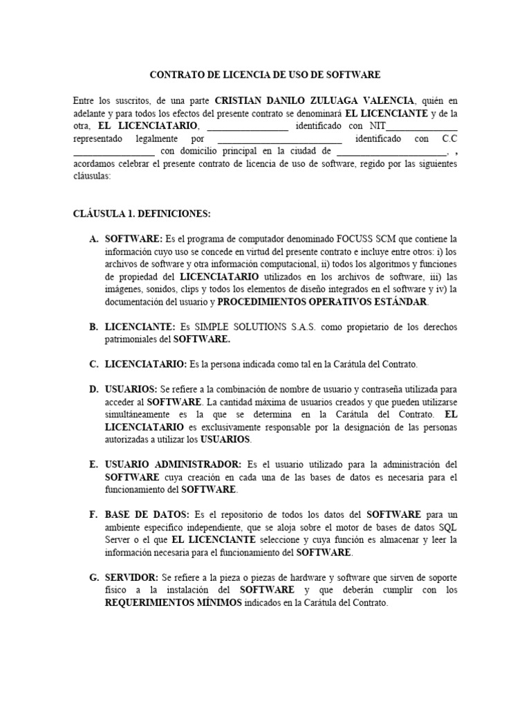 Licencia de Uso de Software Focuss SCM | PDF | Software | Servidor ...