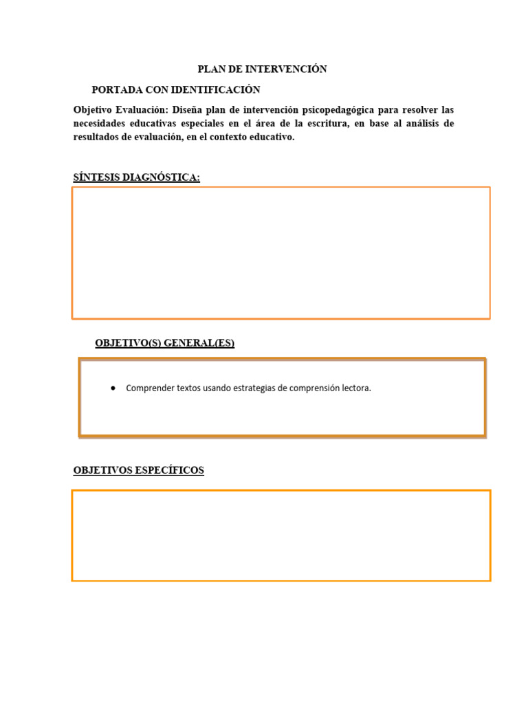 Plan de Intervención Psicopedagógica | PDF | Cómics | Comprensión lectora