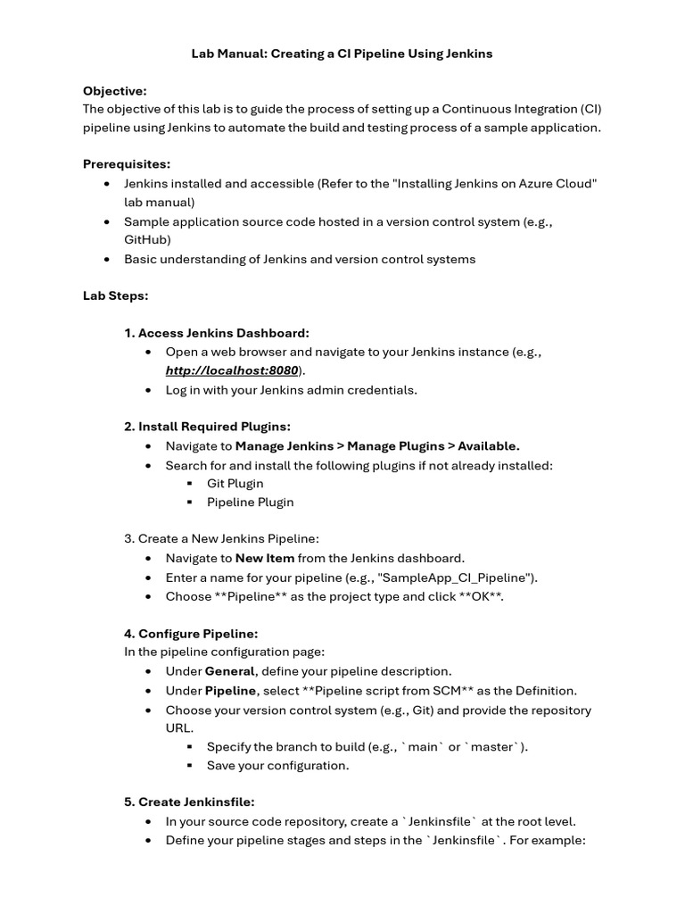 Ex04 - To Create A CI Pipeline Using Jenkins | PDF | Version Control ...