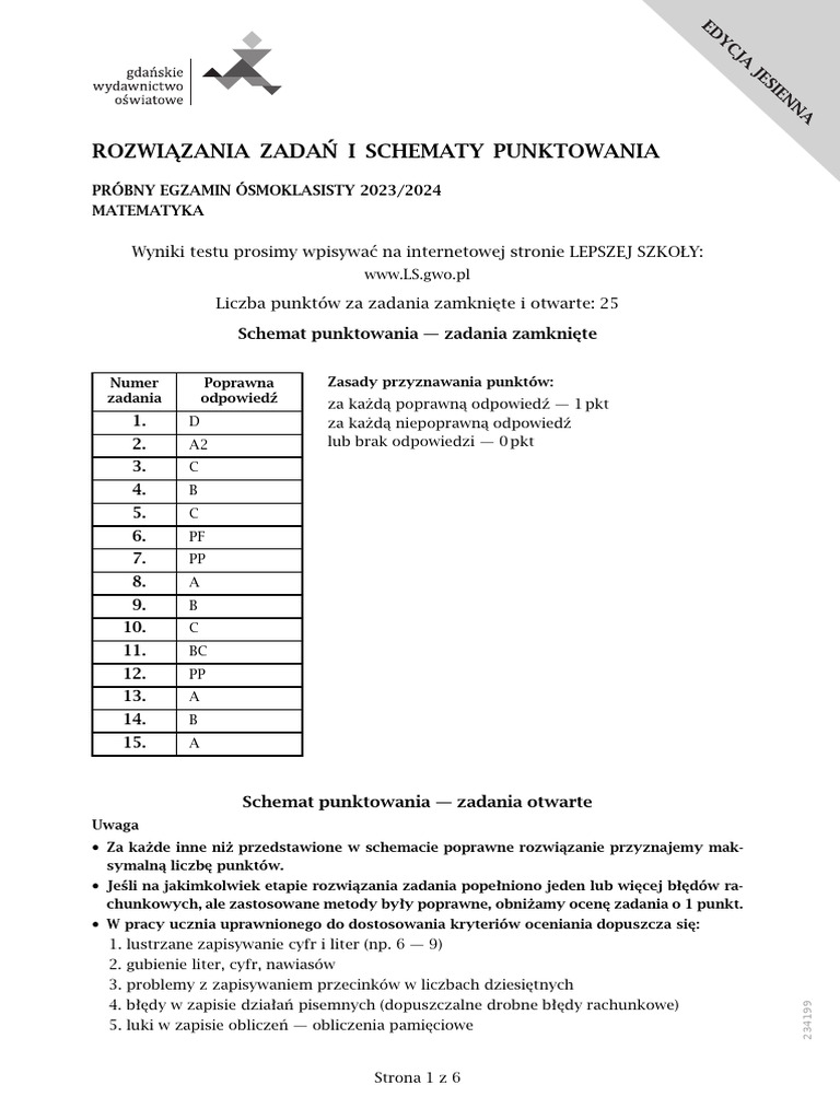 Rozwiazania Zadan I Schematy Punktowania | PDF
