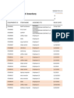 Employee Equipment Inventory Sheet