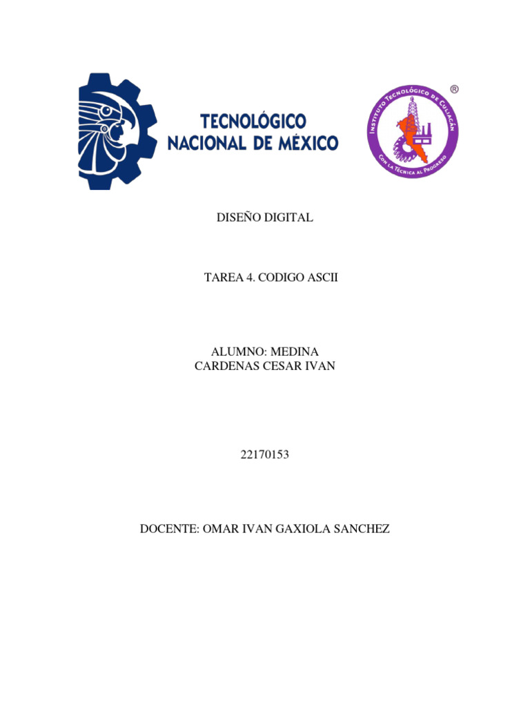 Tarea 4 - Codigo Ascii - Diseño Digital - Cimc | PDF | Ascii ...