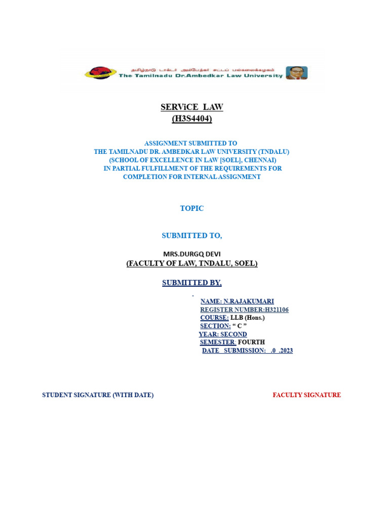 Service Law Assignment for TNDALU | PDF