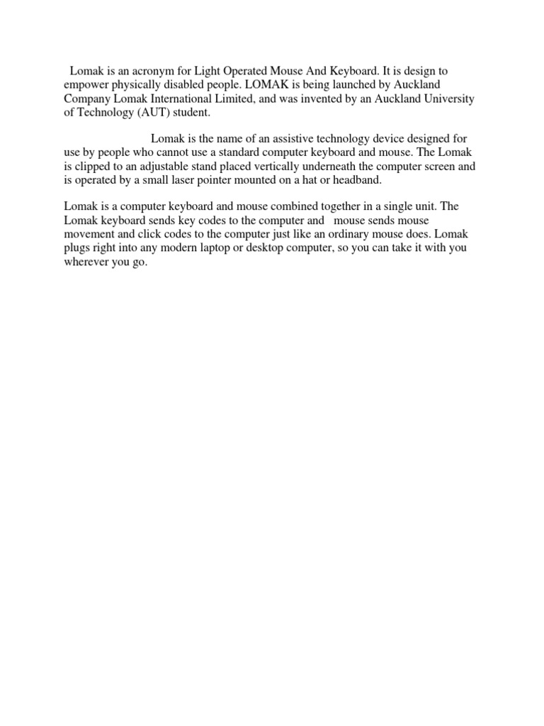 Lomak Is An Acronym For Light Operated Mouse and Keyboard PDF