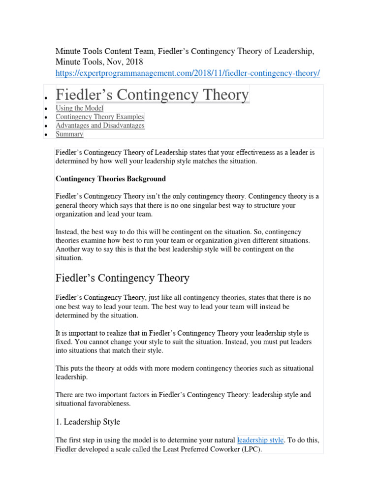 FIEDLER THEORY | PDF | Leadership | Liberal Arts Education