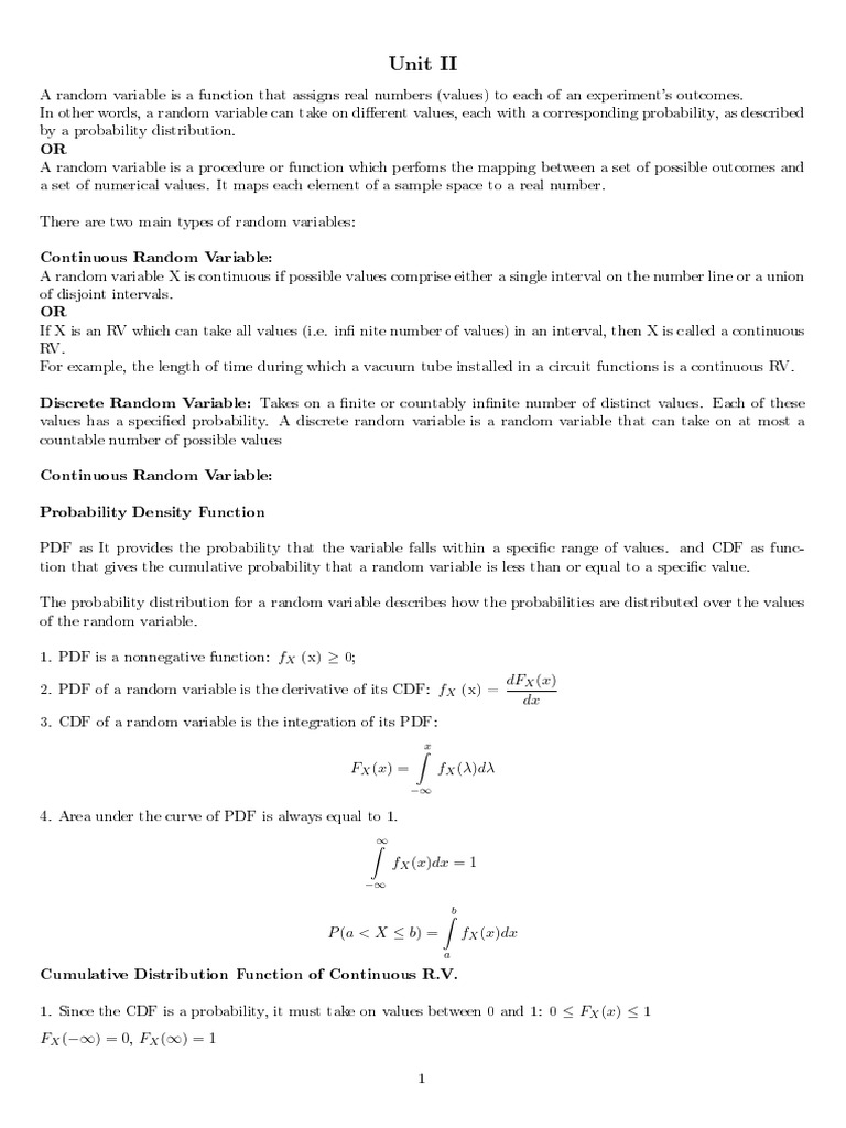 PTRP Unit 2 | PDF | Random Variable | Probability Density Function
