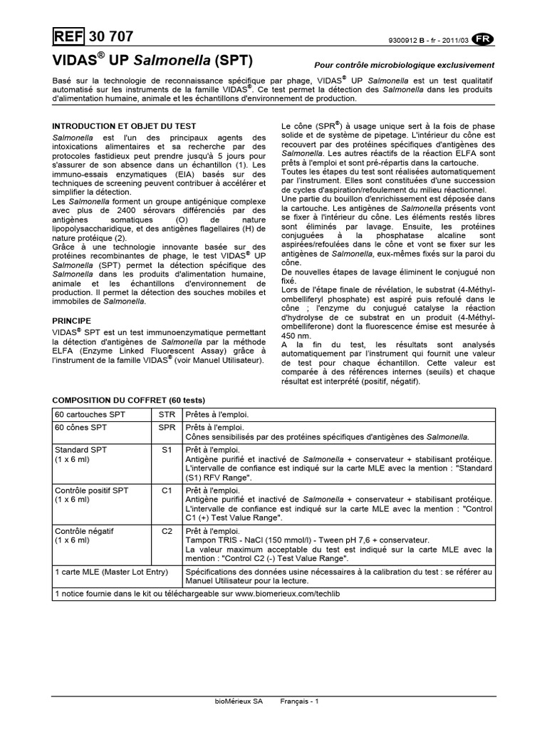 Om Biomerieux Test Kits Ot 30707 Package Insert 9300912 B | PDF ...