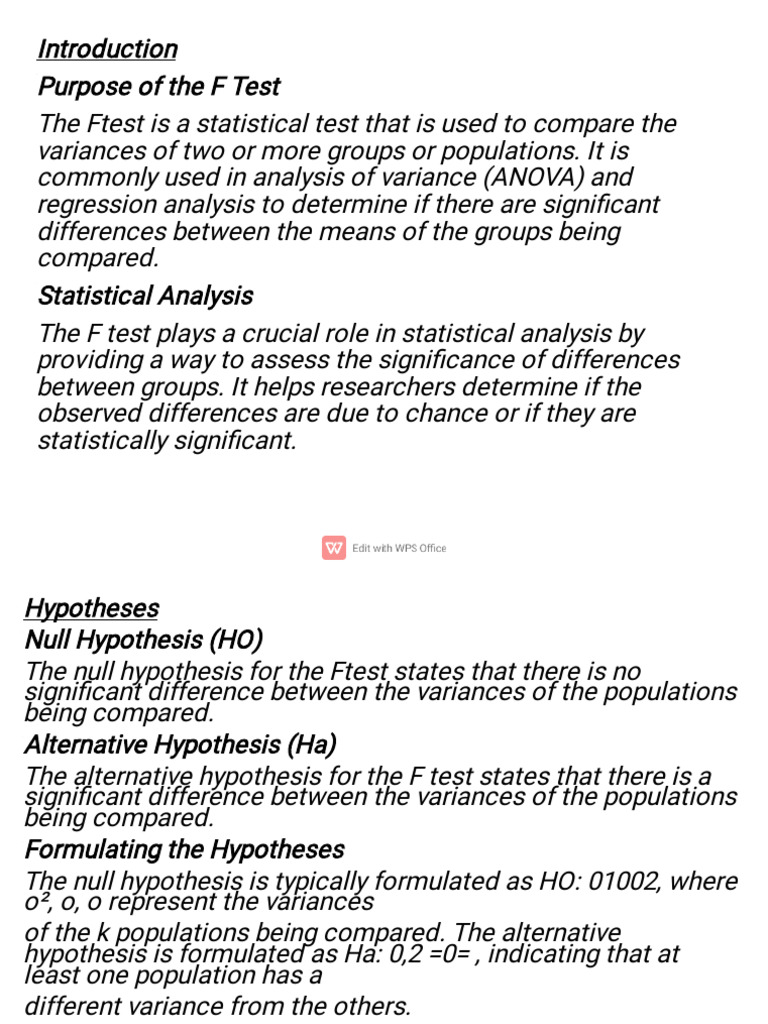 F Test: Assessing Group Variance Differences | PDF | F Test | Hypothesis