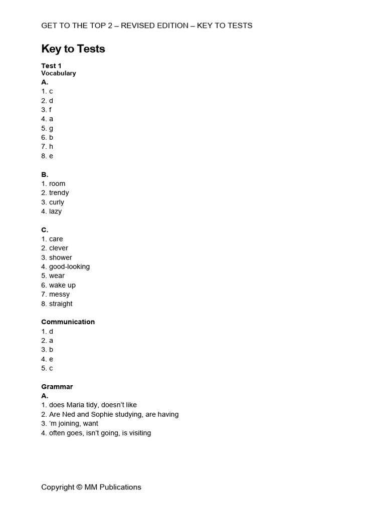 Get To The Top 2 - Revised - Keys To Tests | PDF | Russia | World Politics