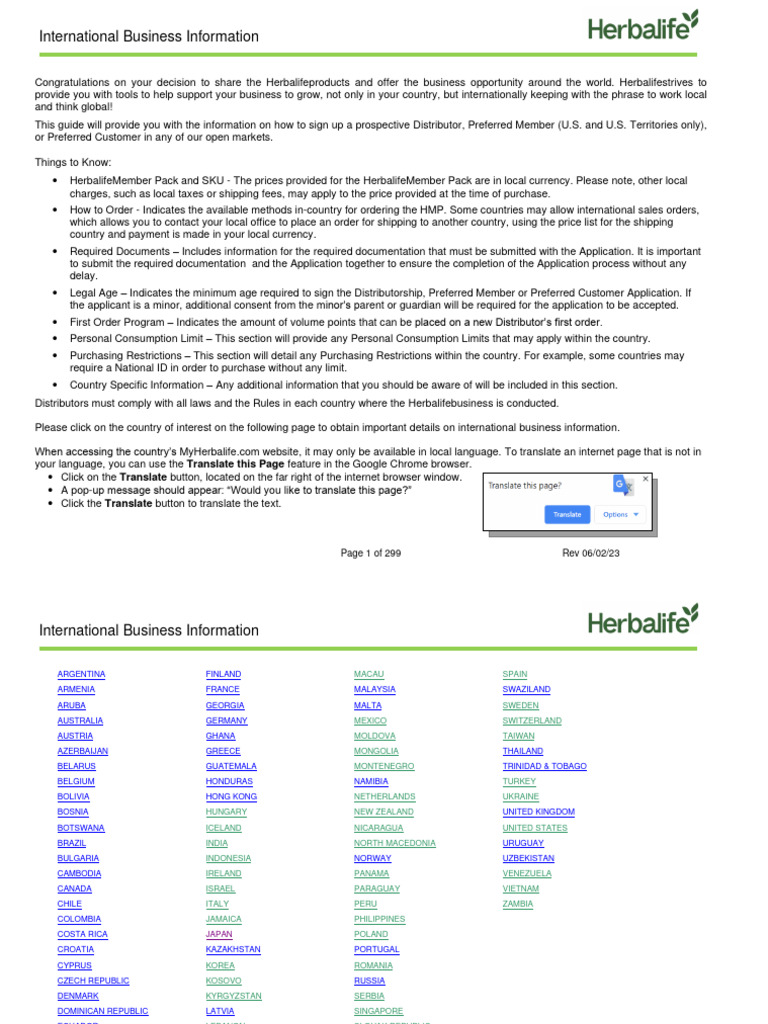 Herbalife International Business Guide | PDF | Identity Document | Retail