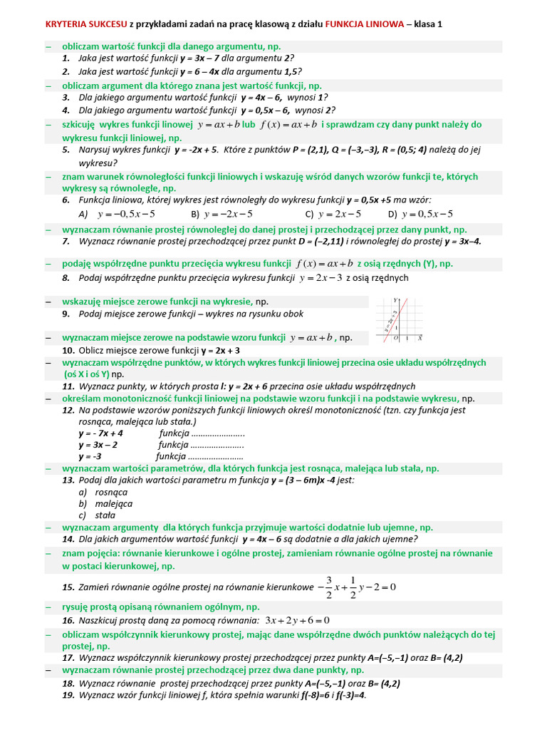 Funkcja liniowa zadania pdf