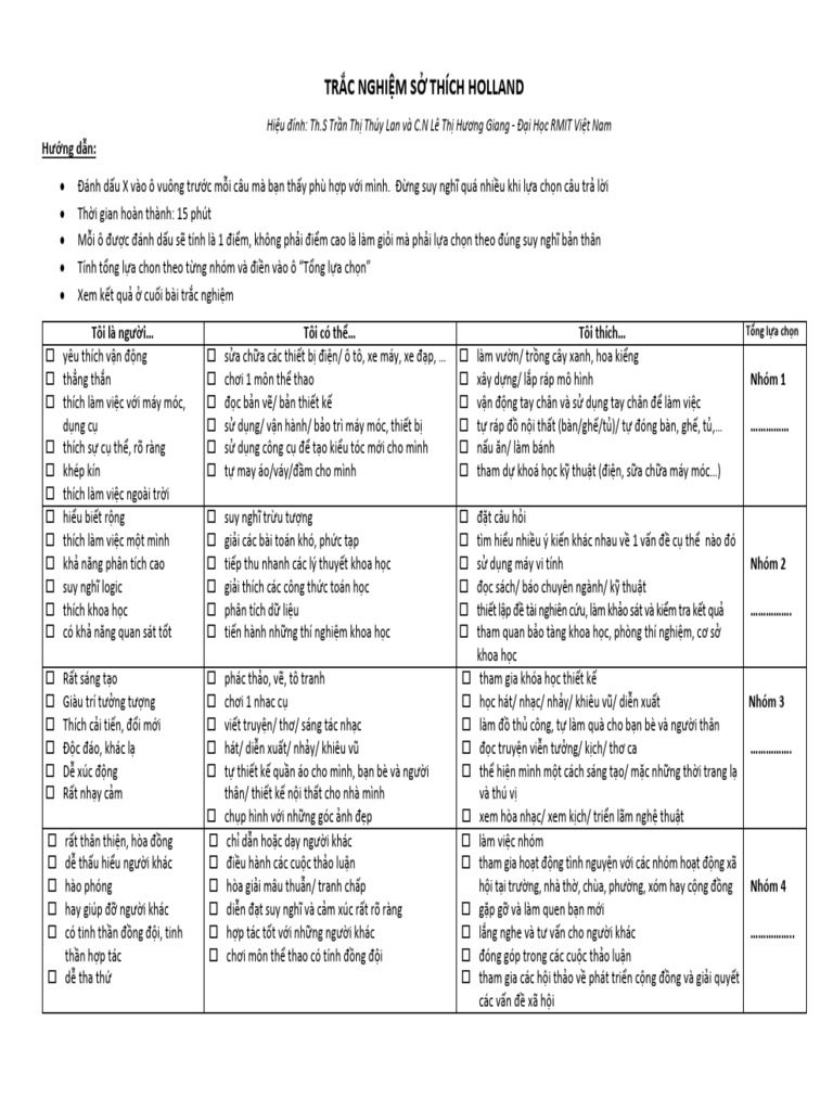 Trac nghiem holland 18 cau pdf