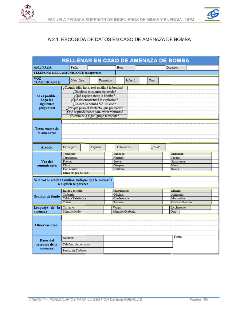Formulario de Amenaza de Bomba | PDF