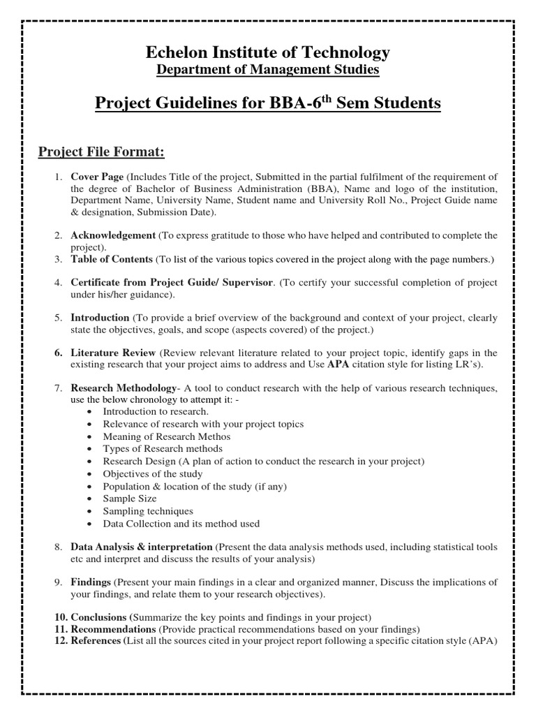 Project Format and Guidelines - BBA 6th Sem | PDF | Methodology | Apa Style