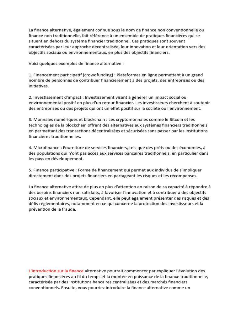 Finance Alternative : Innovations et Défis | PDF | La microfinance ...