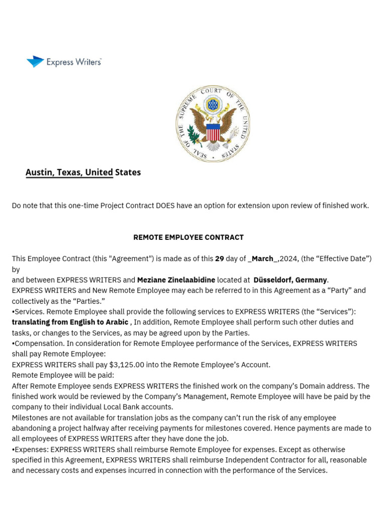 02 Smart Express Writers-Contract Form PDF | PDF | Employment | Legal ...