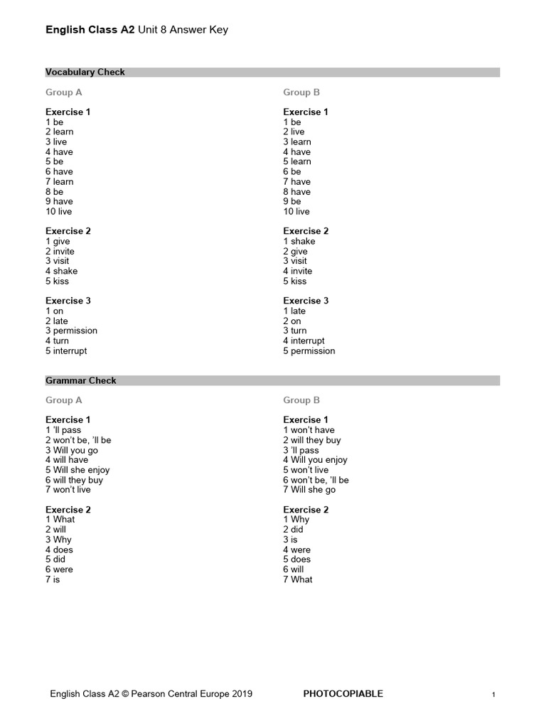 EC_A2_Tests - Unit 8 Answer Key and Script | PDF