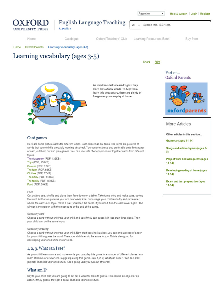 3 - Learning Vocabulary (Ages 3-5) - Oxford University Press | PDF ...