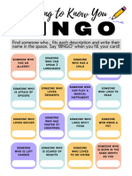 Blue Pink and Yellow Getting To Know You Bingo Worksheet Icebreaker Activity