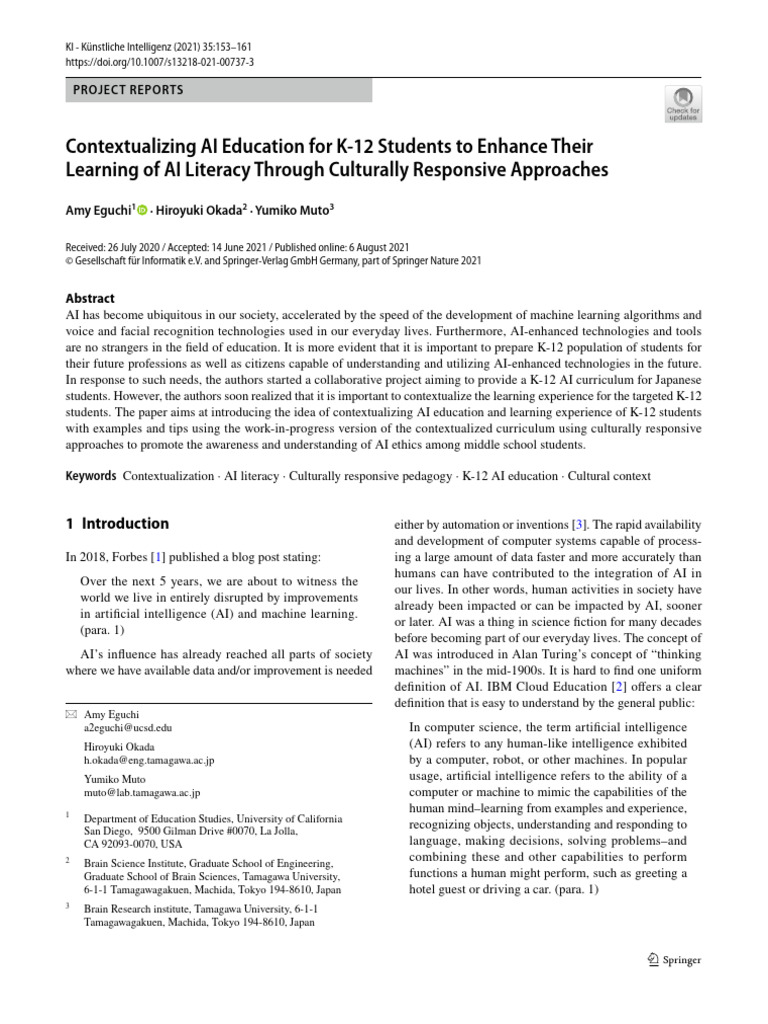 Contextualizing ai education for k 12 students to enhance their