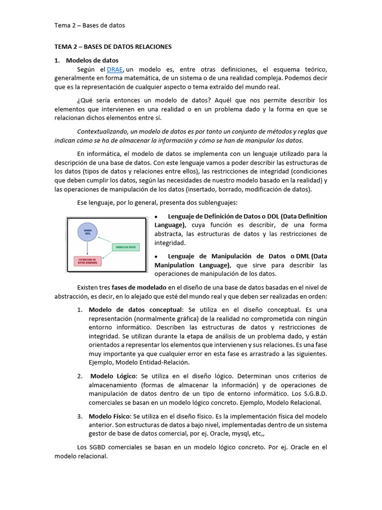 Tema 2 - BD | PDF | Bases de datos | SQL