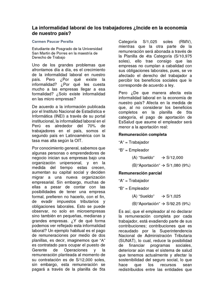 Impacto de la Informalidad Laboral en Perú | PDF | Derecho laboral ...