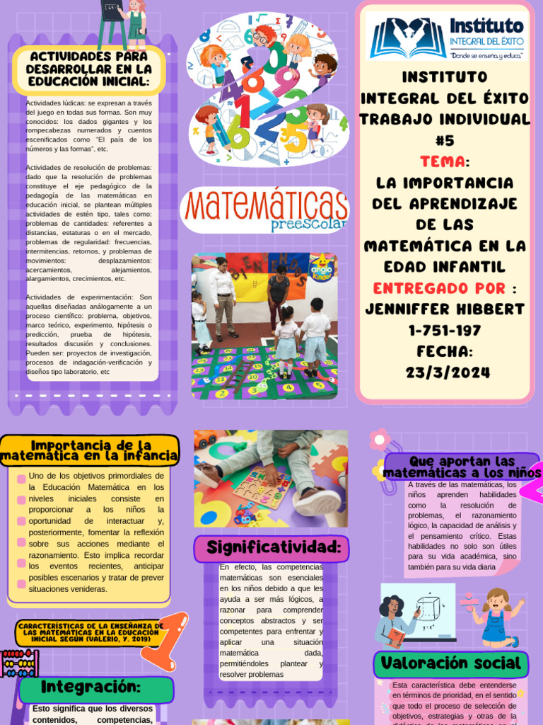 Tríptico sobre Matemáticas en Educación Inicial | PDF | Educación de la ...