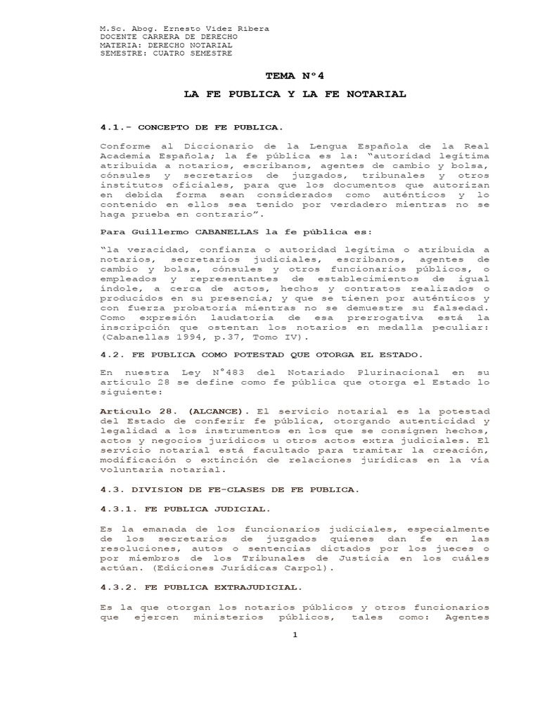 TEMA N°4 LA FE PUBLICA Y LA FE NOTARIAL-UABJB | PDF | Justicia | Crimen ...