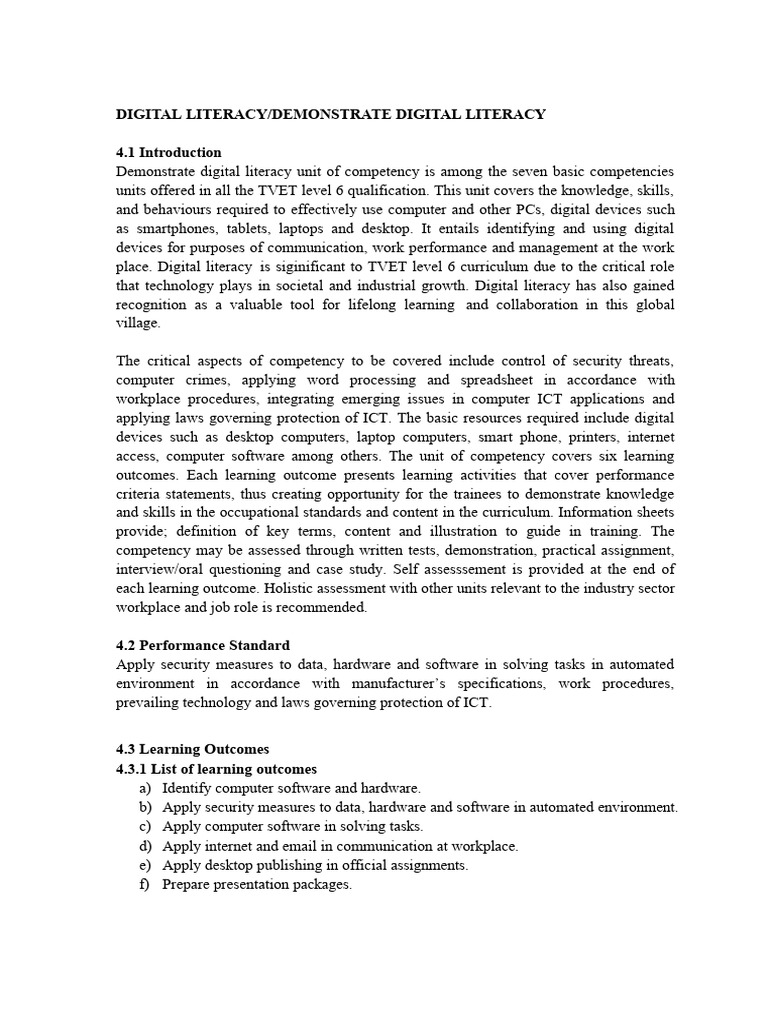 Digital Literacy Notes PDF Operating System Malware