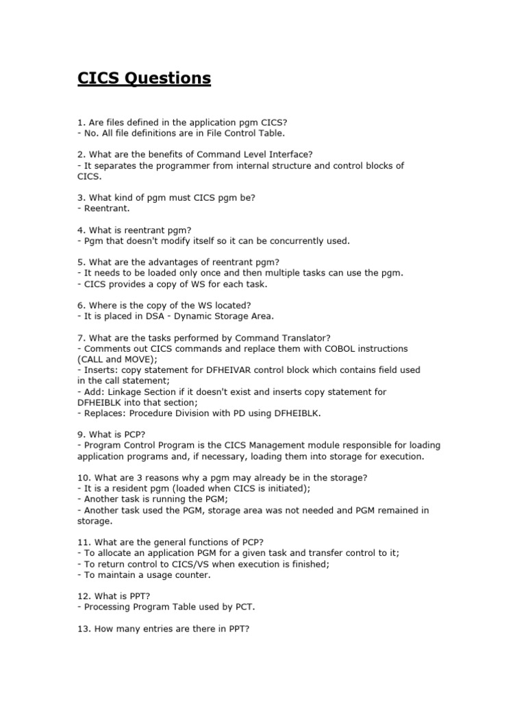 CICS Questions | PDF | Computer Program | Programming