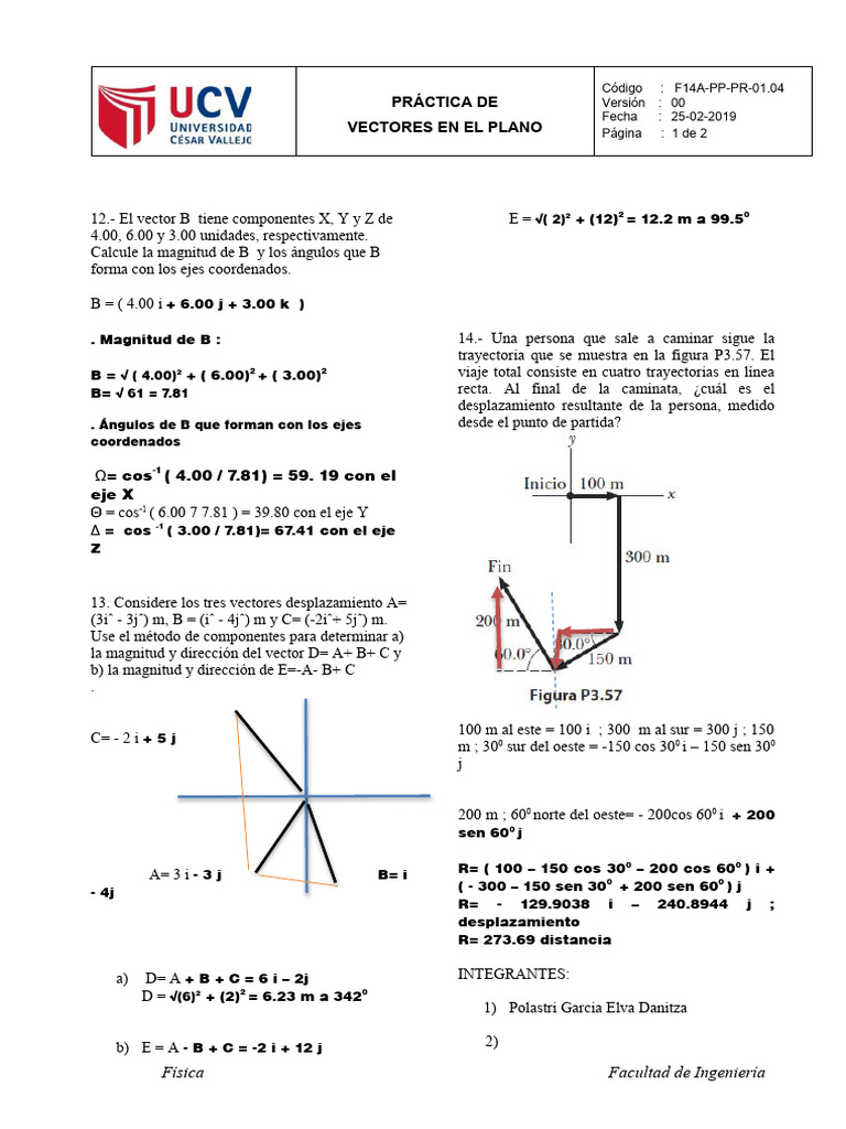 Cálculo de Vectores en el Plano | PDF | Vector Euclidiano | Geometría ...