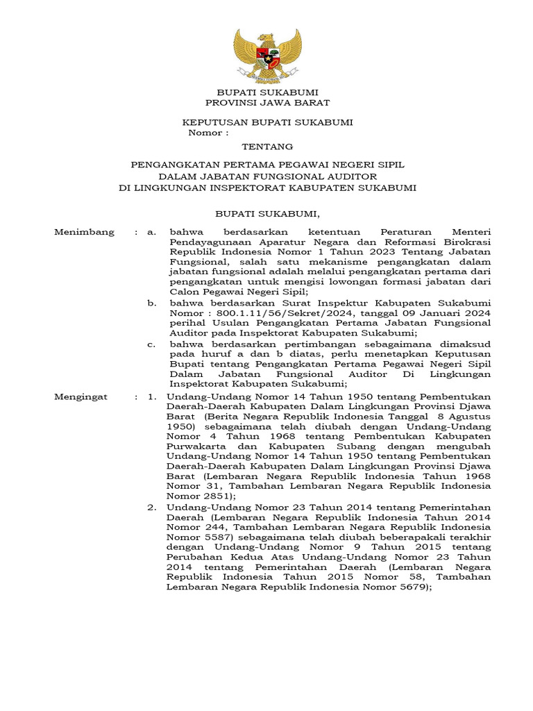 Sk Pengangkatan Dalam Jf Auditor Pdf Pengelolaan Keuangan Uang