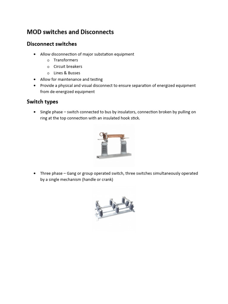 Substation Disconnect Switch Overview | PDF | Switch | Electrical ...