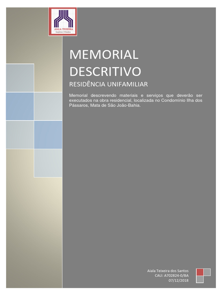 Memorial Descritivo Residência Unifamiliar | Download grátis PDF ...
