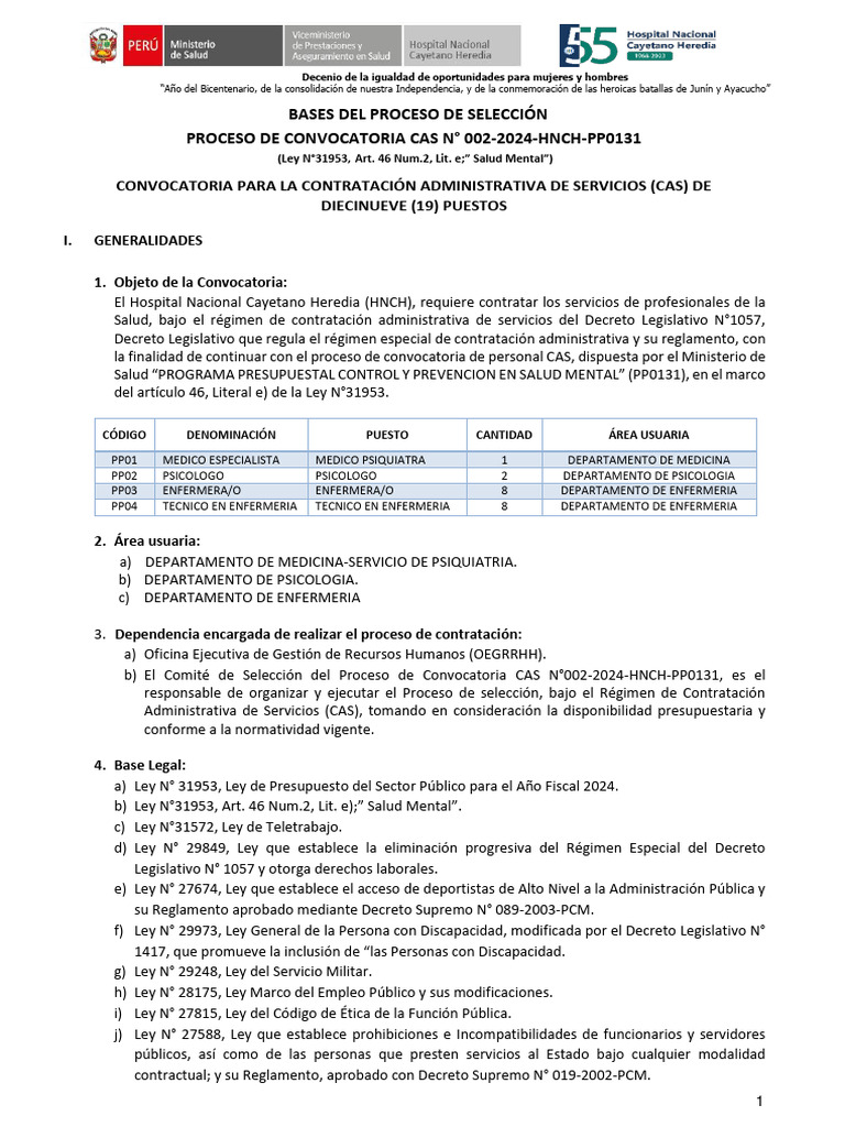 Convocatoria CAS HNCH 2024: Salud Mental | PDF | Hospital | Enfermería