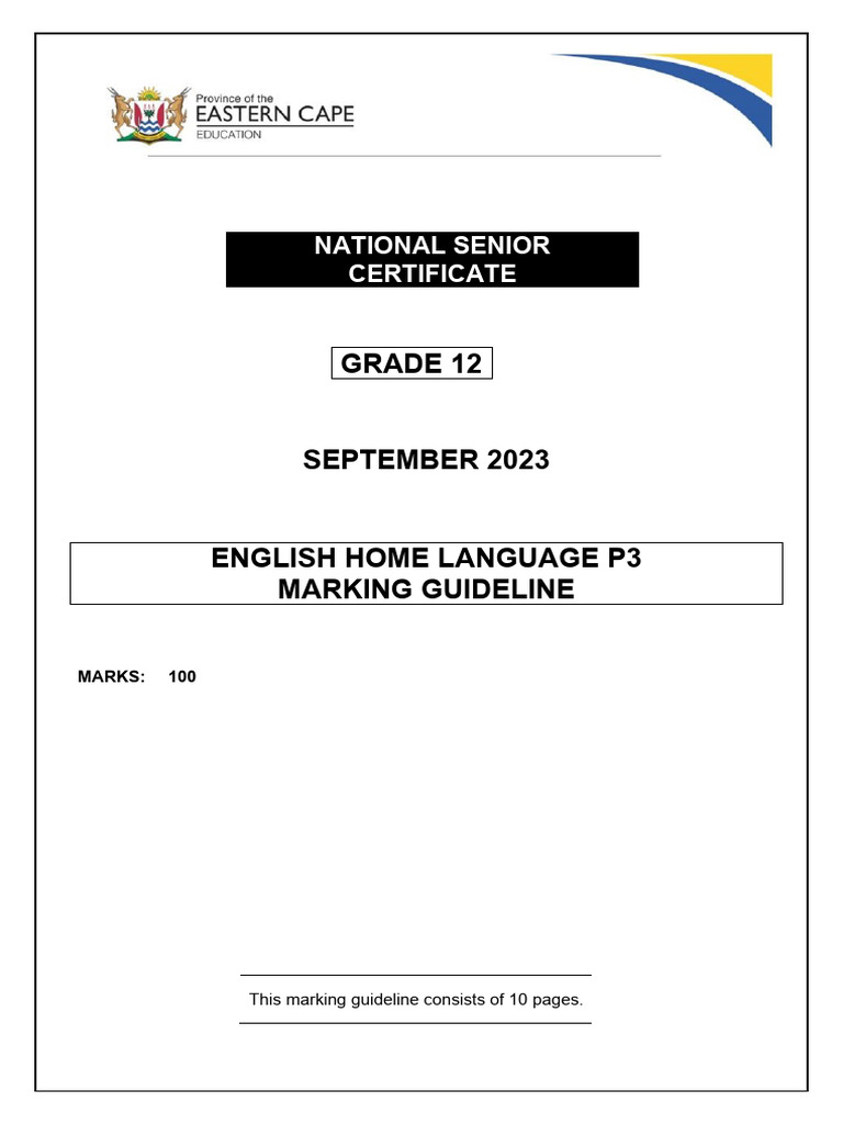 Enghl p3 Gr12 Memo September 2023 | PDF | Essays | Grammar