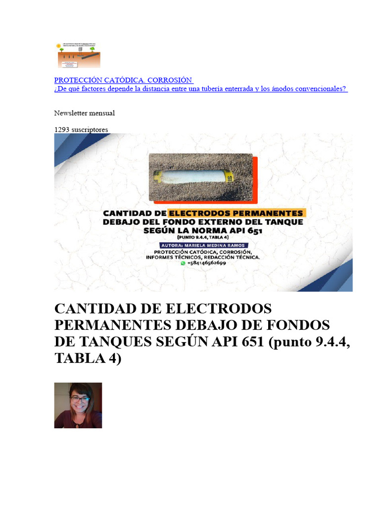 Electrodos Permanentes en Tanques según API 651 | PDF | Ciencia de los ...