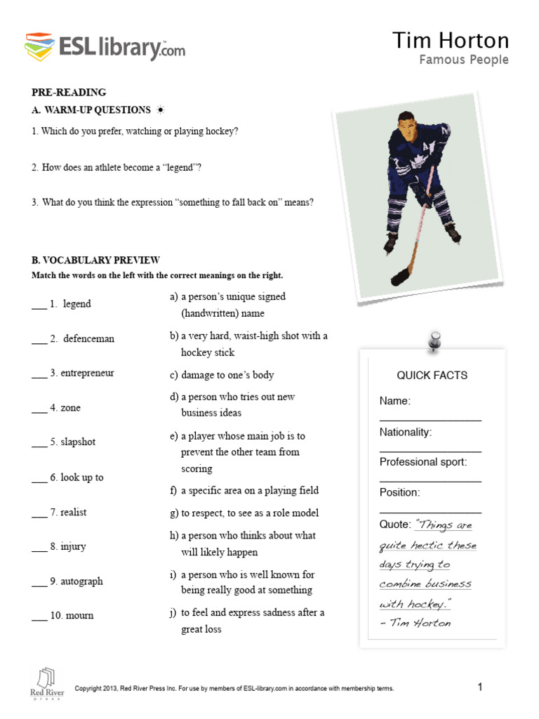 tim horton | PDF | Variations Of Hockey | Sports