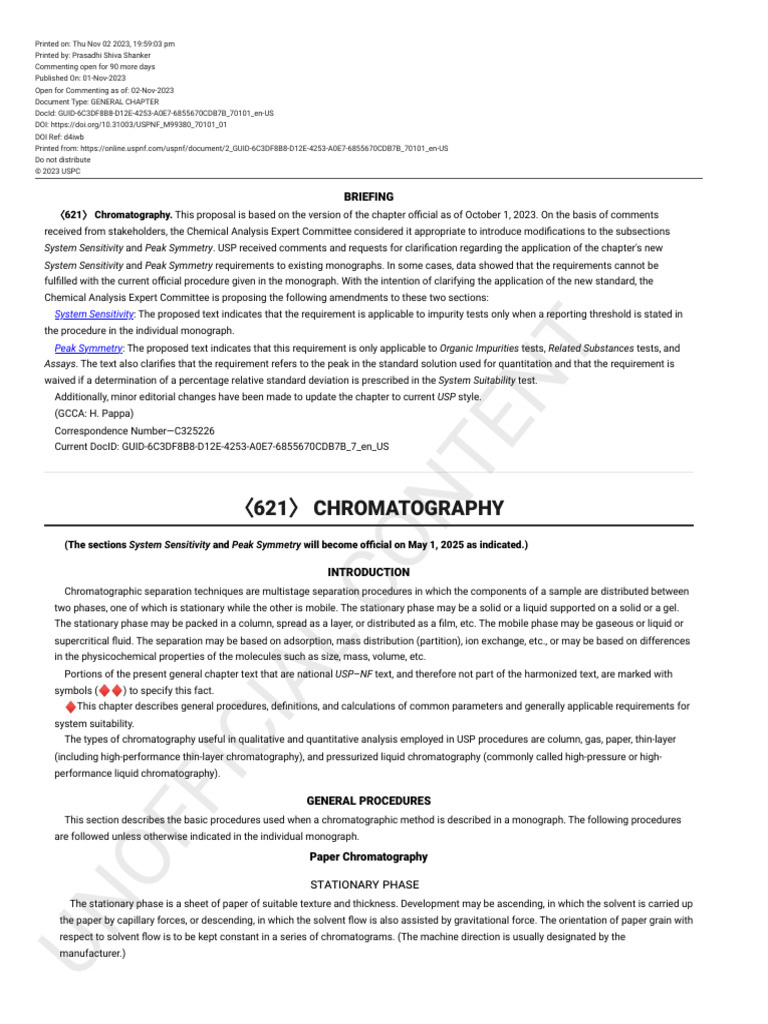 USP 621 Chromatography 1698974779 | PDF | Chromatography | Thin Layer ...