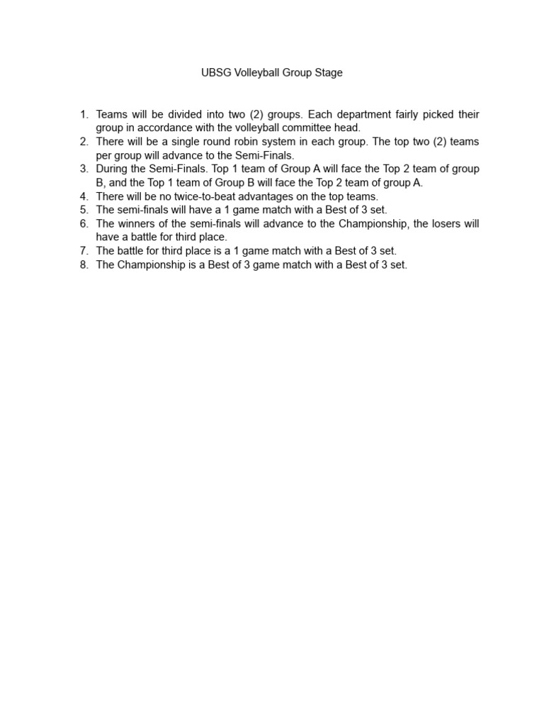 UBSG Volleyball Group Stage Format | PDF