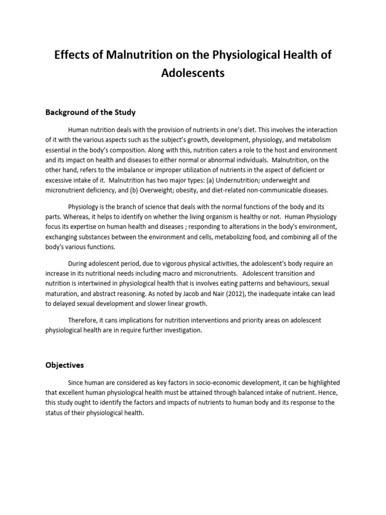 Effects of Malnutrition On The Physiological Health of Adolescents ...