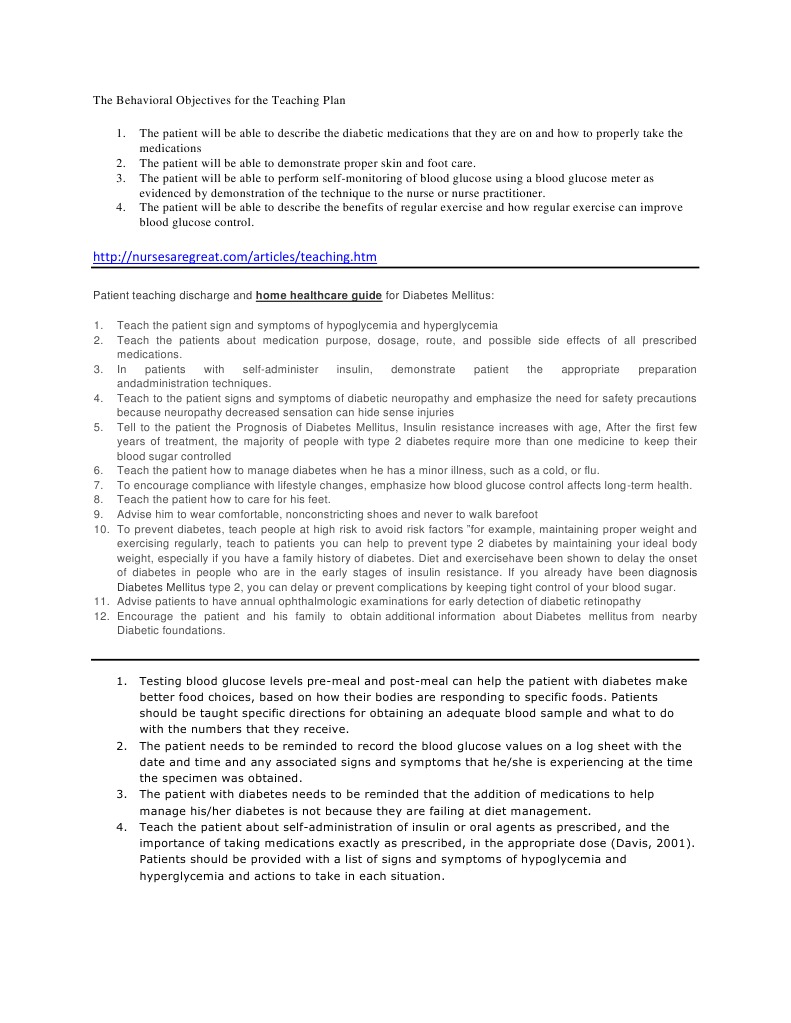 Diabetes Education Teaching Plan | PDF | Diabetes Mellitus Type 2 ...