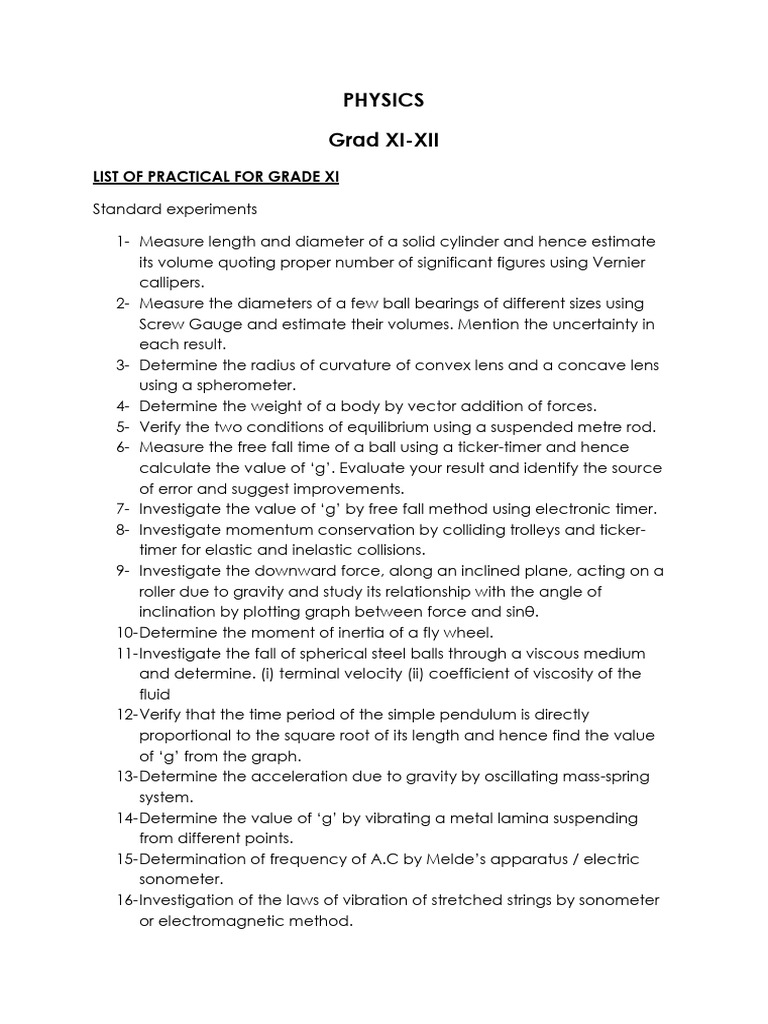 Class 11-12 Physics Practical List | PDF | Electrical Resistance And ...
