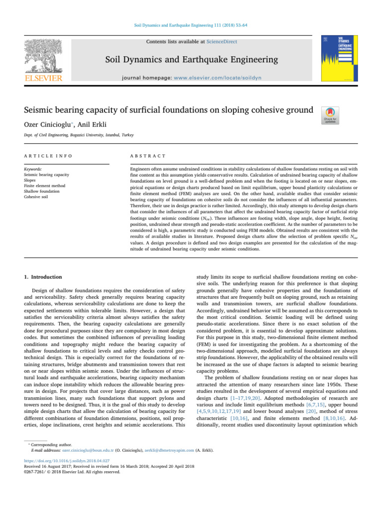 Seismic Bearing Capacity on Sloping Soils | PDF | Finite Element Method ...