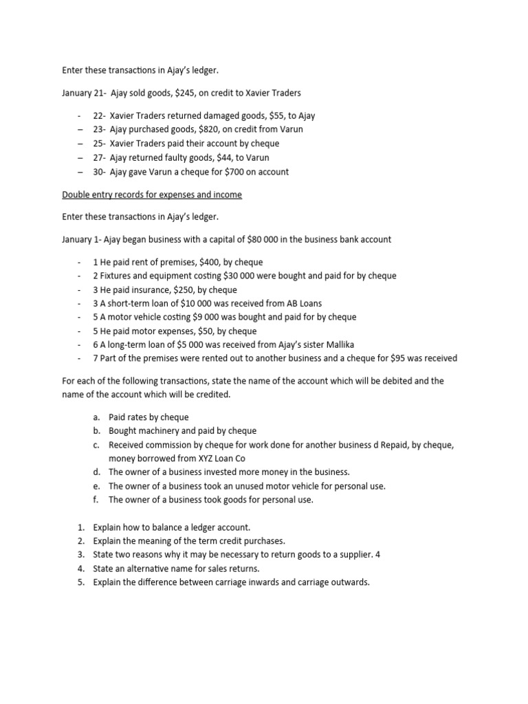 Accounts Exercises Pdf Debits And Credits Economies