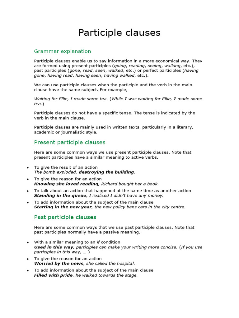 Participle Clauses | PDF | Verb | Grammatical Tense